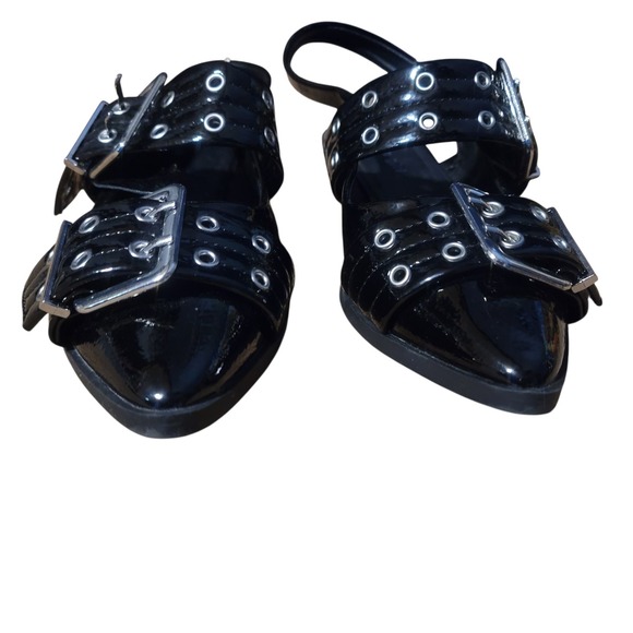 NWOB Madden Girl black patent leather pointed toe buckle sling back flats SZ 7 - Picture 5 of 7